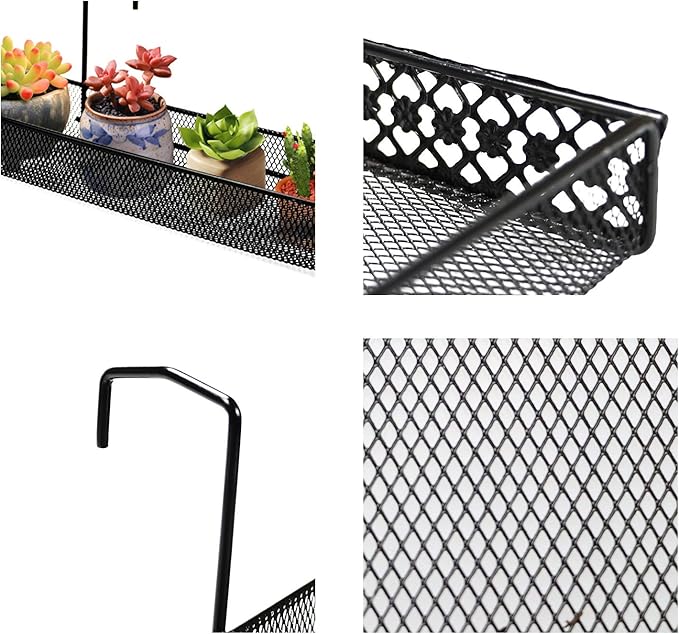 Chris.W Metal Succulent Planters Hanging Container Garden Mini Flower Pot Holder for Wall, Balcony, Patio or Porch Fence Railing Shelf Under 1.7” Wide Poolside Storage Basket(Black)