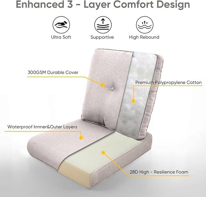 Patio Chair Cushions 4 Packs - Outside High Back Thick Water-Resistant Cushion 22x24 with Zipper Cover for Outdoor Glider Rocking Chairs Loveseat Couch – Beige/Buckle