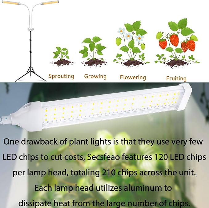 210 LED Grow Lights for Indoor Plants Full Spectrum, LED Plant Light with Stand, Adjustable Height, Plant Grow Lights with Auto 4/8/13/H Timer for Indoor Tall Plants.