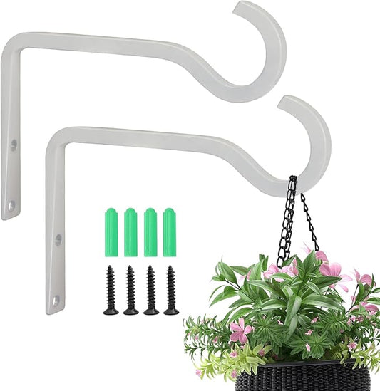 2 Pack 6 Inch Premium Decorative Metal Iron Wall Hook, Rustic Plant Hanger, Indoor Outdoor Gardening Bracket Hook, for Planters, Bird Feeders, Lanterns, Wind Chimes, by RIGHT+LEFT (White)