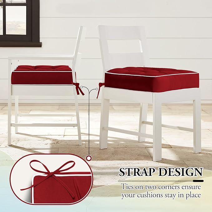 Wellsin Outdoor Chair Cushions Set of 2, Patio Cushions for Outdoor Furniture, Tufted Waterproof Outdoor Chair Pads, 19 x 19 Inch, Burgundy
