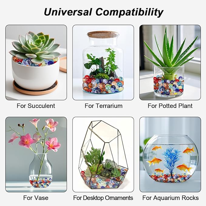 Mini Glass Gems for Vase,Mixed Colour Glass Stones Flat Bottom Marble Beads for Aquarium Fish Tank Planter Crafts Home Decorative Art Craft Vase Filler (Colorful, 2 Pounds)