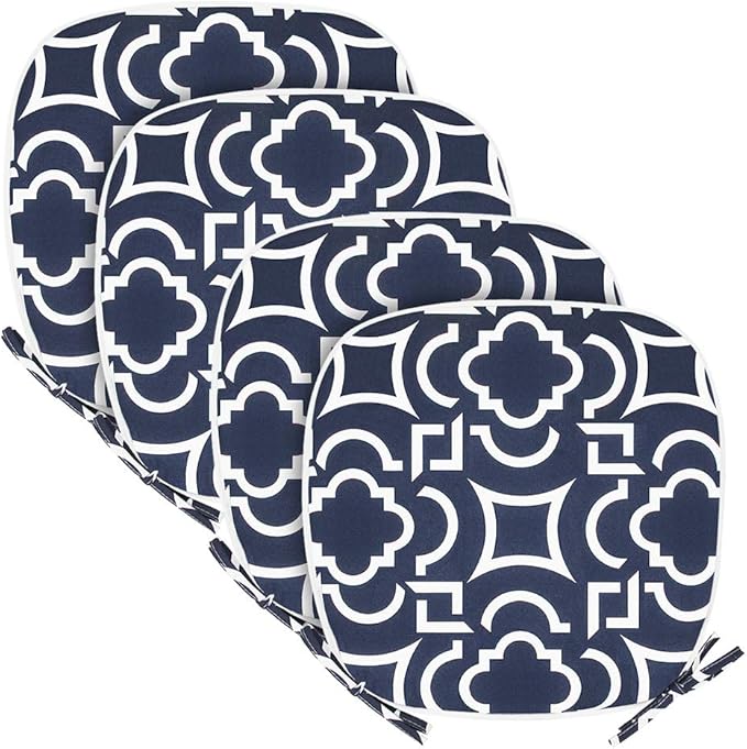 SleepMan Outdoor 17"x16" Chair Cushions with Ties Set of 4, Water Resistant All Weather U-Shape Seat Pads for Patio Garden Furniture Indoor Fade Resistant Patio Cushions (Blue Geo)