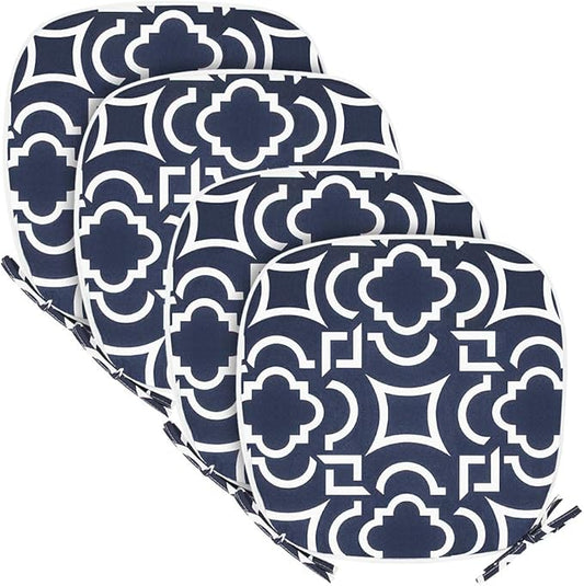 SleepMan Outdoor 17"x16" Chair Cushions with Ties Set of 4, Water Resistant All Weather U-Shape Seat Pads for Patio Garden Furniture Indoor Fade Resistant Patio Cushions (Blue Geo)