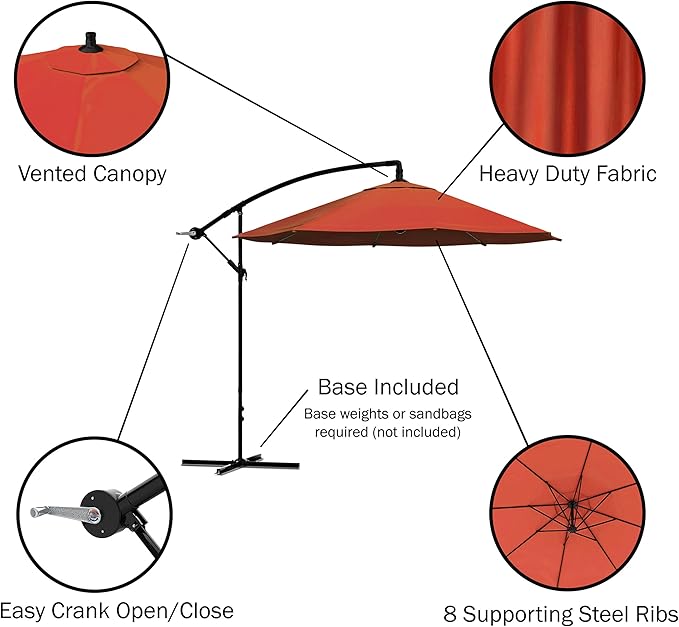 10 Ft Offset Cantilever Patio Umbrella - Fade-Resistant Shade Umbrella Outdoor Patio Canopy with Cross Base for Garden, Lawn, Deck, Yard or Pool by Pure Garden (Orange)