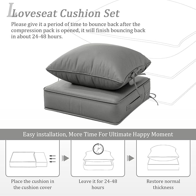 Outdoor Patio Chair Cushions Set 19 L X 19 W X 4 H Inch Waterproof & Fade Resistant Deep Seat and Back Cushions with Removable Covers Outdoor Seat Cushion Set for Chairs and Sofas