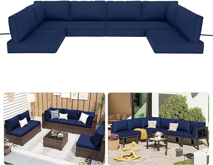 Patio Sectional Cushions, 14-Piece Replacement Cushions for Outdoor Furniture, Water-Resistant Outdoor Sofa Cushion for 6-Seat Rattan Wicker Sectional Conversation Sets (Navy Blue111)
