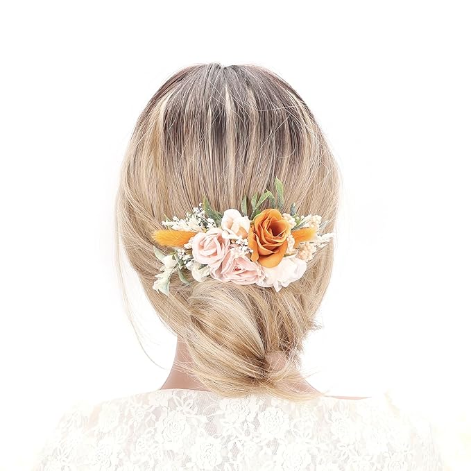 Burgundy Floral Hair Comb with Baby's Breath Dried Flower Bridesmaids Hair Clips Garden Wedding Hair piece Photo Prop