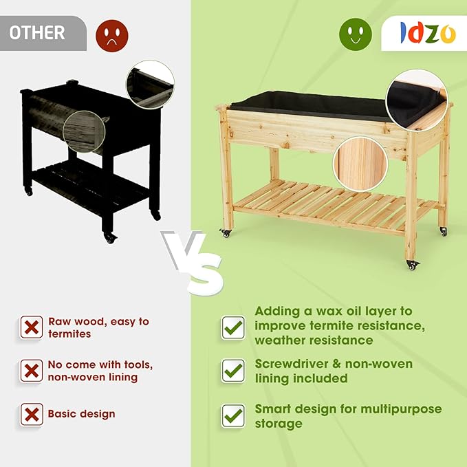 Idzo Raised Garden Bed with Legs, Durable Elevated Garden Box with Wax Oil Coated, 48x24x32in Wood Planter with Big Planter Box Load Up to 260 Pounds, Ergonomic Height for Convenient Plants Care