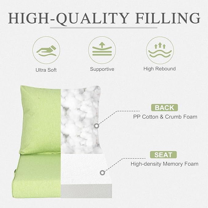 Aoodor 24" x 24" Patio Deep Seat Cushion Set, Water Resistant & Fade Resistant Outdoor Furniture Cushions with Adjustable Straps for Patio, Deck, Garden, Green
