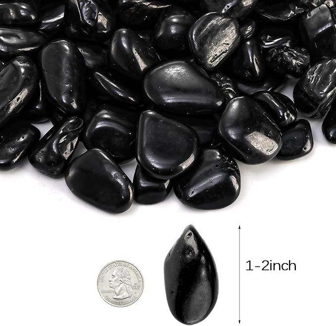 SOUJOY 15LBS Black River Rock, 1-2 Inch Pebbles for Plants, Natural Polished Decorative Stone for Landscaping Outdoor, Flower Bed Fish Tank Gravel Garden Home Decor