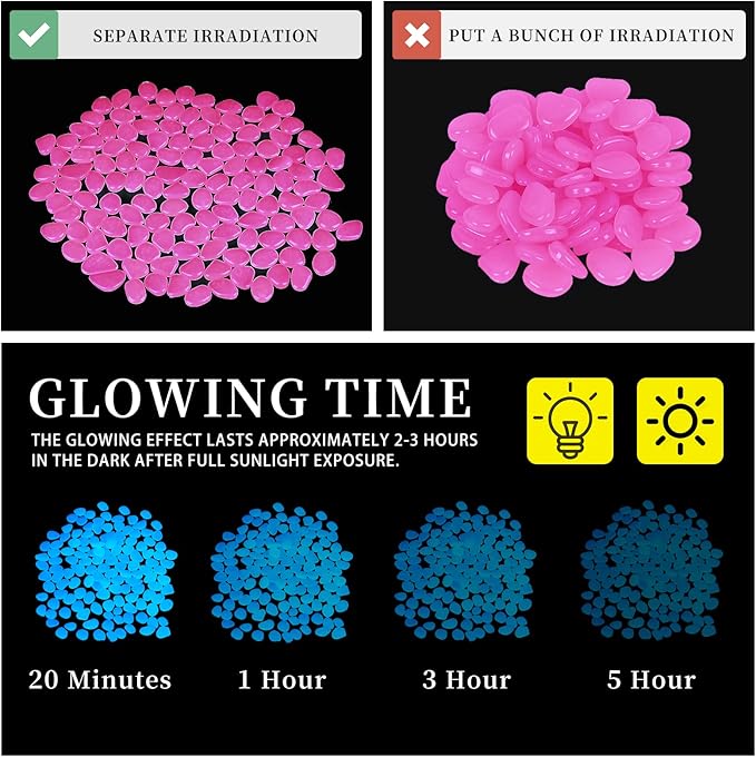 Kaiyuan Dynasty Glow in The Dark Rocks Outdoor Decorative Stones 600Pcs Pink Glow Stones Glowing Rocks for Patio Outdoor Glow Rocks Luminous Pebbles Gardening Glow Stones Vase Decor