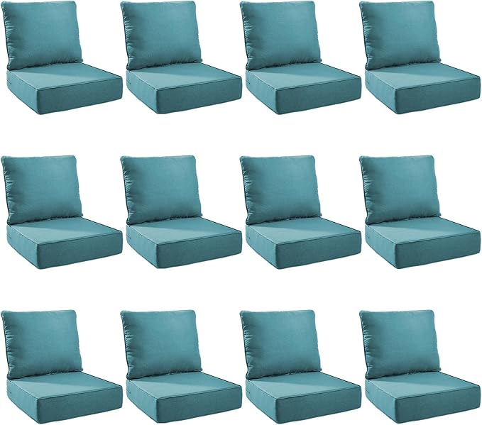 Outdoor Cushion Set for Furniture Patio Furniture, UV Resistant, Water Resistant - 6 Inch Thick Foam Garden Cushions– 24x24 Inch Patio Seat Covers for Chair/Sofa/Couch | Peacock Green | 12-Pack |