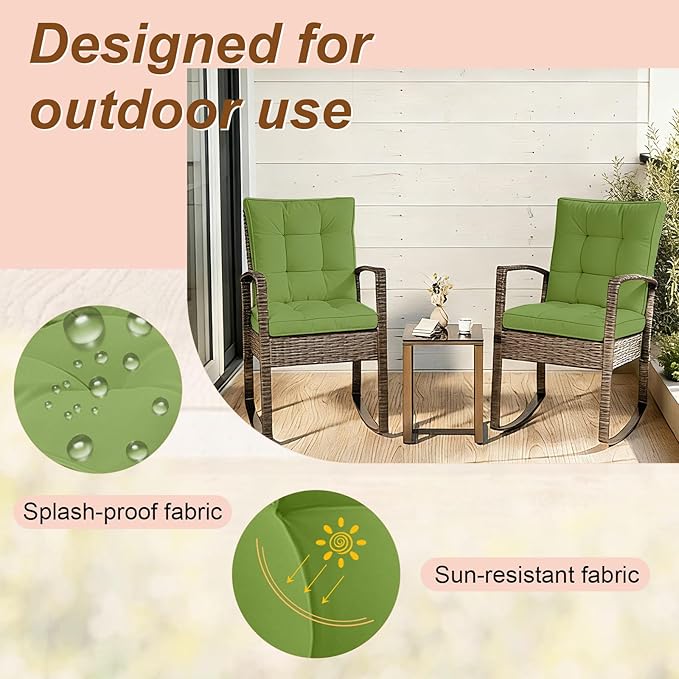 2 Piece Outdoor Patio Chair Cushions, Fade Resistant Outdoor Cushions for Patio Furniture, 6 inch Thickened Rocking Chair Cushions Set (Light Green, 24x24x6 inch - 2 Pieces)