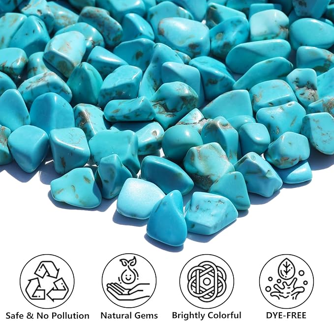 Crystal Stone - 0.9LB Howlite Turquoise Crystal Chips Bulk, Decorative Tumbled Gemstones for Fish Tank Gravel, Vase Filler, DIY Crafts, Plant Pots & Home Decor