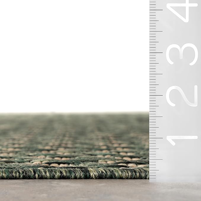 Nuloom Outdoor Performance Camryn Green/Brown, 8' x 10', Herringbone, Soft, High Traffic, Stain Resistant, Easy Clean, Durable Area Rug for Indoor/Outdoor Patio, Deck, Porch, Garden, Courtyard