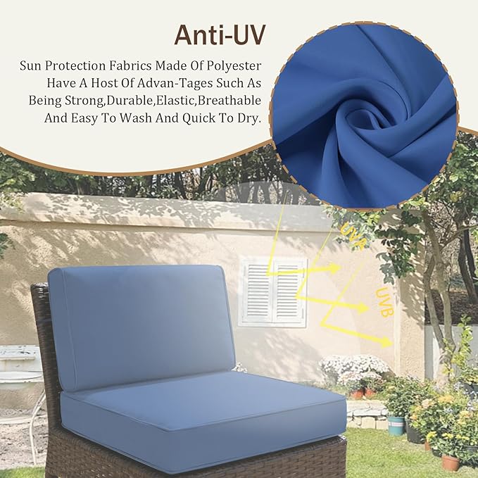 14 Pcs Outdoor Replacement Cushions for Patio Furniture, All Weather Water Resistant Cushion for 6 Seat Rattan Wicker Sectional Patio Conversation Sets and Couch (Light Blue)