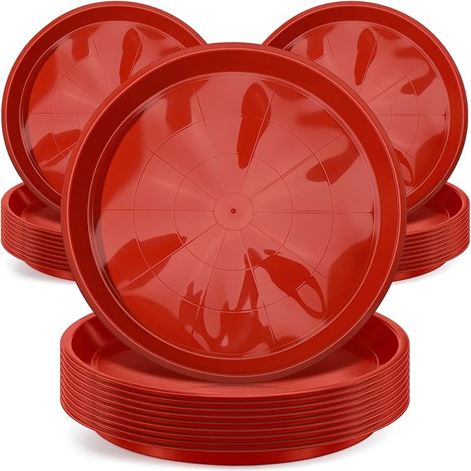 Sawysine 30 Pack Plastic Plant Saucer Round Drip Trays Red Flower Pot Saucers Thick Plant Dish Sturdy Water Tray Heavy Drainage Potted Container for Indoor Outdoor Garden (14 Inches)