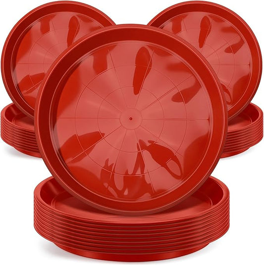 Sawysine 30 Pack Plastic Plant Saucer Round Drip Trays Red Flower Pot Saucers Thick Plant Dish Sturdy Water Tray Heavy Drainage Potted Container for Indoor Outdoor Garden (14 Inches)