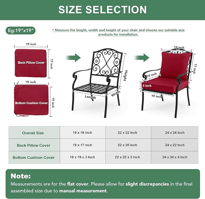 Waterproof Patio Cushions for Outdoor Furniture, Fade Resistant Back Pillow and Seat Cushion Set for Couch Replacements, 24 x 24 Inch, Red, Set of 4