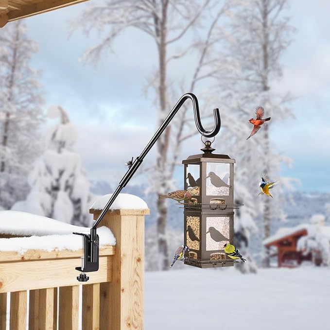 BOLITE Heavy Duty Deck Hook, 16 Inch Bird Feeder Hanger for Hummingbird Feeders, Planters, Lanterns, Wind Chimes, 360° Rotatable Arm, Black, Birthday Gifts for Women Men, Gifts for Mom Dad