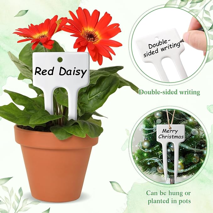 24 Pack Ceramic Plant Labels Garden Markers 4 Inch T-Type Plant Name Tags Herbs Succulent Name Tags for Indoor Outdoor Markers Tree Reusable Waterproof Label Stakes
