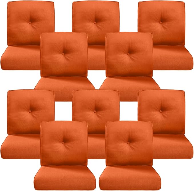 Belord Luxury 4" Thick Outdoor Cushion 10 Set - 22 x24 Inch 28D Sponge Filling Fade-Resistant Chair Cushion, Spill Proof Removable Patio Furniture Replacement Cushions for Sofa Bench Swing - Orange