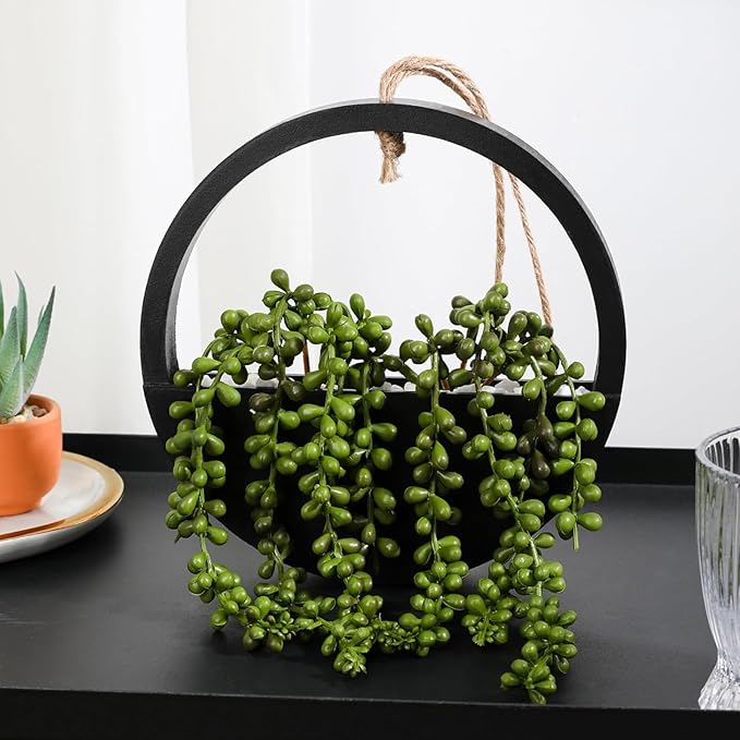 Artificial Hanging Plants Large Hanging Planter Fake Succulents Artificial String of Pearls with Pot and Lanyard for Home Office Wall Decoration