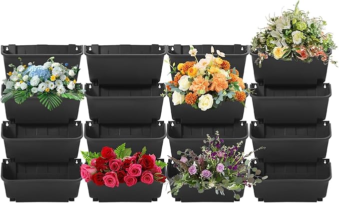 16 Pack Vertical Garden Planter,13 inch Wall Mounted Planter for Patio Indoor Outdoor Decor, Garden Self Watering Pot Balcony Plant Vegetable Fruit Herb Hanging Pocket Holder Flowerpot (Black)