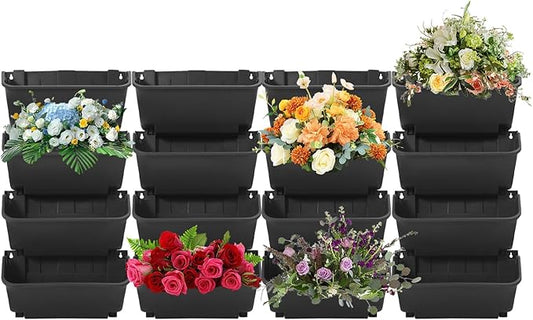 16 Pack Vertical Garden Planter,13 inch Wall Mounted Planter for Patio Indoor Outdoor Decor, Garden Self Watering Pot Balcony Plant Vegetable Fruit Herb Hanging Pocket Holder Flowerpot (Black)