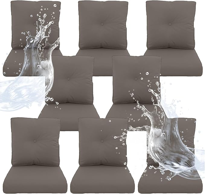 Outdoor Chair Cushions 8 Sets - 22 * 24" Patio Furniture Cushions with Removable Cover, 28D High Density Sponge Filling Outdoor Patio Cushions for Chairs, Rocker, Sofa and Loveseat - Grey
