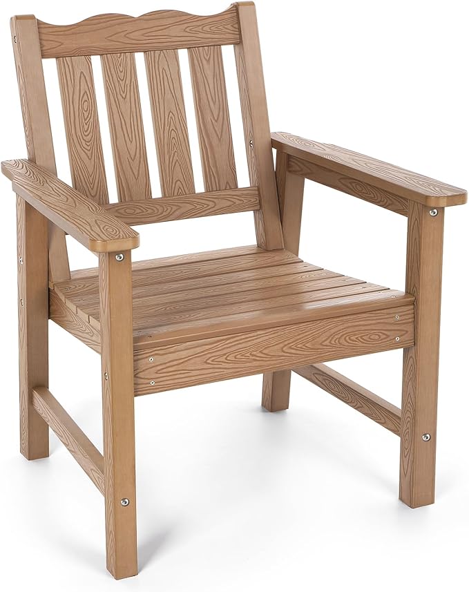 Stoog Patio Chair, All-Weather Outdoor Chairs with 400 lbs Weight Capacity, Looks Like Real Wood, for Patio, Deck, Pool and Backyard, Teak
