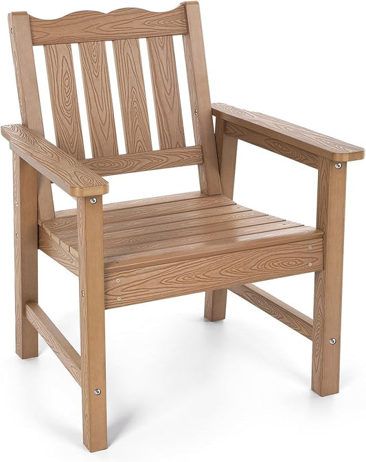Stoog Patio Chair, All-Weather Outdoor Chairs with 400 lbs Weight Capacity, Looks Like Real Wood, for Patio, Deck, Pool and Backyard, Teak