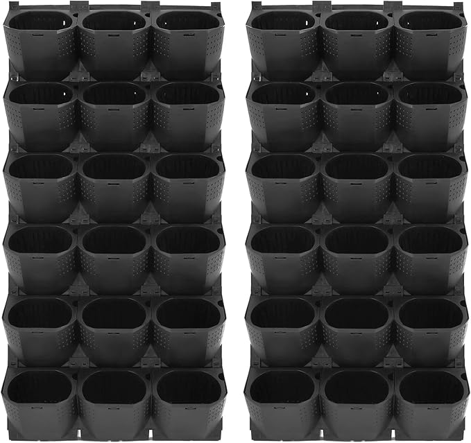 2 PCS Self-Watering Wall Planter, Wall-Mounted Vertical Garden Planter with 36 Pots for Indoor Outdoor Flowers Vegetables Herbs (Black)