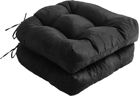 Outdoor Chair Cushions Set of 2, Patio Chair Cushions with Ties, 17x17+4” Tufted Outdoor Seat Cushions, Waterproof Patio Furniture Cushions, Outdoor Dining Chair Pads, Black