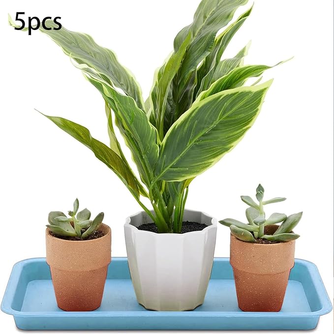 5Pcs Plant Trays Plant Saucers Rectangular Flower Pot Drainage Trays Flower Pot Saucers for Garden Indoors Outdoor Windowsill, Blue