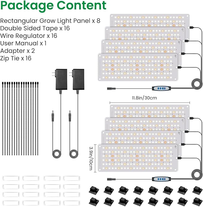 Grow Light, 1104 LED Full Spectrum Plant Lights for Indoor Growing Plants, Grow Lamp for Seed Starting (4 Panel/2 Pack) with UL Adapter, 6/12/16H Timer, 3 Light Modes, 5 Dimmable