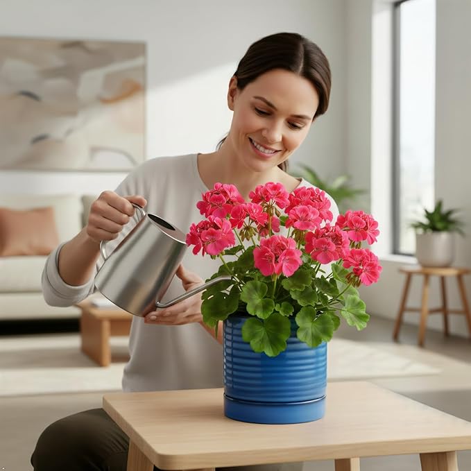 HASENSE Ceramic Plant Pots Indoor Outdoor, 6 Inch Pot for Plants with Drainage Hole and Saucer, Reactive Glaze Blue Modern Planter for Housewarming
