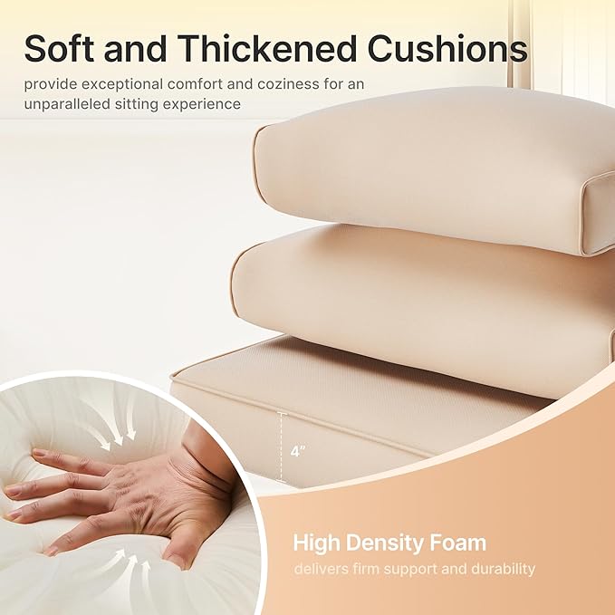 SUNCOZE 14-Piece Outdoor Cushions for Patio Furniture, 25.6"x25.6" Couch Cushion Replacement Designed for 6-Seat Sectional Sofa Sets, Anti-Slip Patio Cushions for Garden, Backyard, Porch (Khaki)