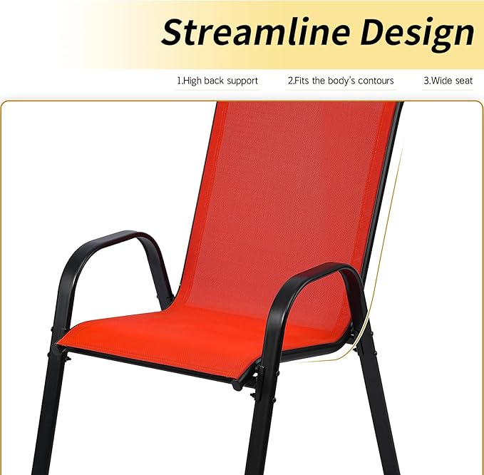 Stackable Outdoor Patio Dining Chairs with Backrest/Armrests for Lawn Garden Balcony Deck Camping-Set of 2 Or 4 (2, red)