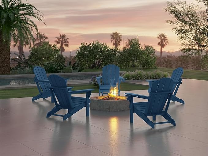 Ciokea Folding Adirondack Chair 4 Pack, Patio Adirondack Chair Weather Resistant, Plastic Fire Pit Chair with Cup Holder, Lawn Chair for Outdoor Porch Garden Backyard Deck (Royal Blue)