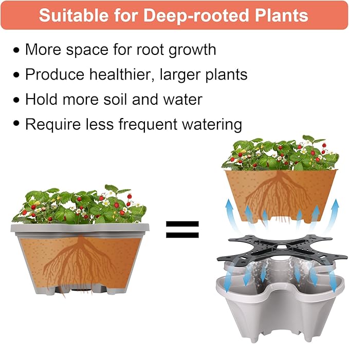 GameXcel Vertical Planter 7 Tier Stackable Planters Garden Planters Strawberry Herb Flower and Vegetable Planter Indoor Outdoor Gardening Pots with Removable Wheels and Tools 2-Pack