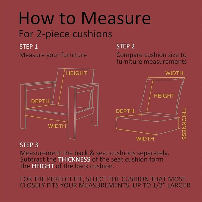 23.5"x27" Outdoor Deep Seat Patio Cushions Set of 2, Deep Seat Bottom Resilient Foam Filling Water-Resistant Stain-Resistant UV Resistant Weather Resistant with YKK Zippers, Chili