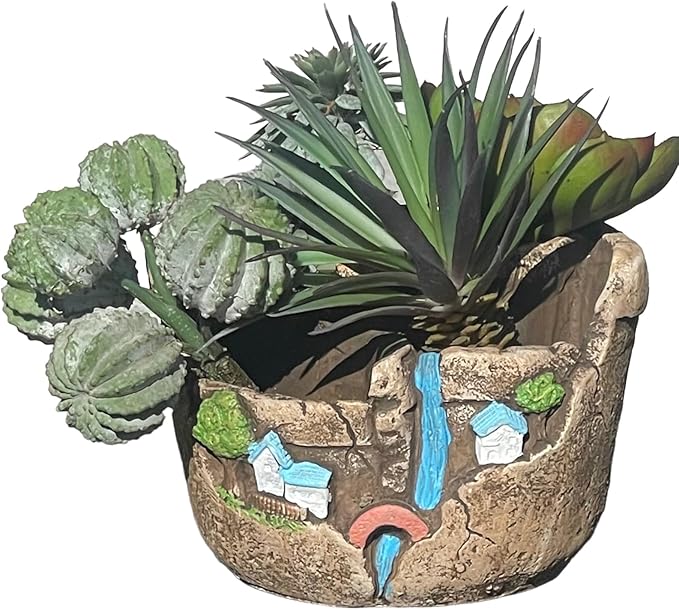 Plants Pot Fairy Garden Planter Tiny Creative Flowers Succulent Plant Pots Mini Micro Scenery Flower Pot Mini House Plant Pot Resin Garden Decor Outdoor Statue Design with Sweet House (Brown)