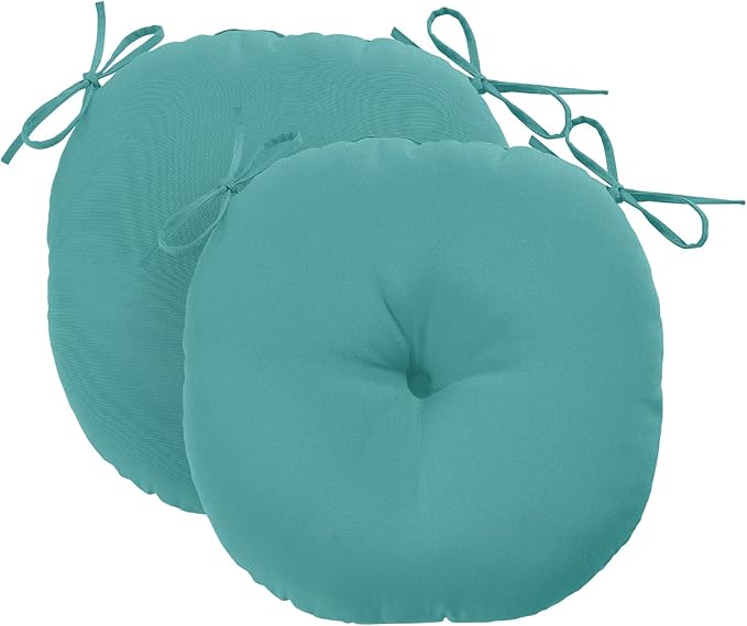 downluxe Bistro Chair Cushions for Patio Furniture, Water-Resistant Round Outdoor Chair Cushions Set of 2 with Non-Slip Ties, 15" x 15", Teal