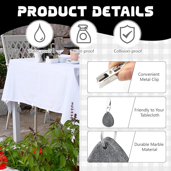 24 Pcs Tablecloth Weights Pendant Teardrop Shape Table Cover Weights with Metal Clips for Outdoor Picnic Garden Patio Party Camping Dinner Table Cover Decoration (Gray)