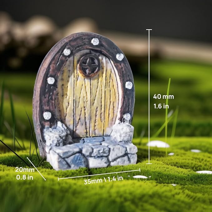 Fairy Door.Miniatue Fairy Tiny Circular Arch Door Figurines.Fairy Garden Supplies.Terrarium/Aquarium Accessories.DIY Miniature Garden.A Door and 3Pcs Steppings. (Barrel Hobbit Door)