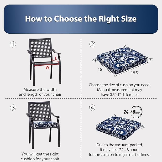 Outdoor Chair Cushions Set of 4, 18.5 x 16 Inch Patio Chair Cushions for Outdoor Furniture, Water Resistant, Non-Slip Ties(Blue Carp)