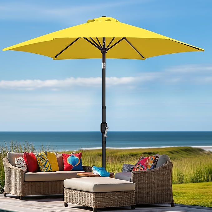 Yaheetech Patio Umbrella, 9FT Outdoor Table Market Umbrella with Push Button Tilt and Crank, Yard Sun Shade UV Protection Waterproof for Garden, Deck, Backyard, Pool, Yellow