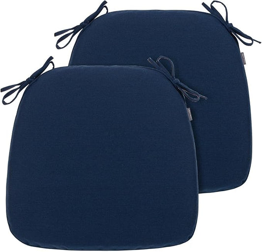 Magpie Fabrics 17"x16"x2" U-Shape Chair Cushions with Ties 2 Count, Outdoor Indoor Waterproof All Weather Seat Pads Decoration for Patio Garden Dining Office - Navy